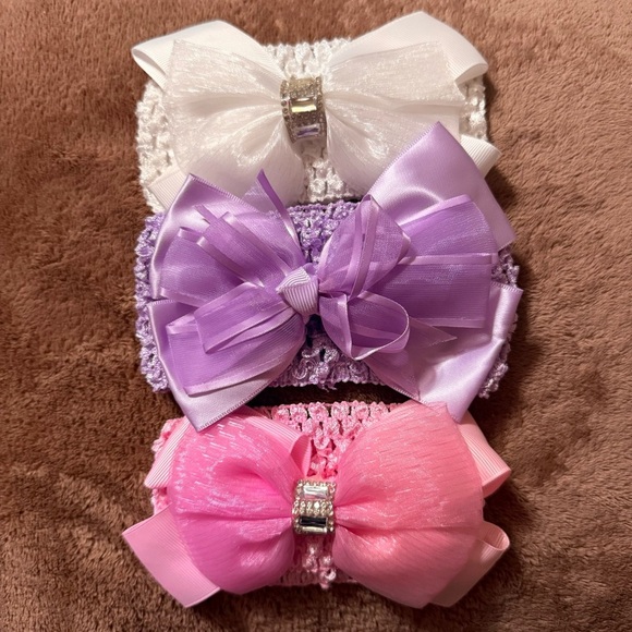 Elegant Kids Bow Headband Set - Pink, Purple, White - Picture 1 of 4